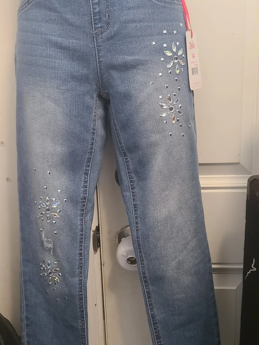 Justice Light Blue Skinny Jeans with Rhinestone Star Details